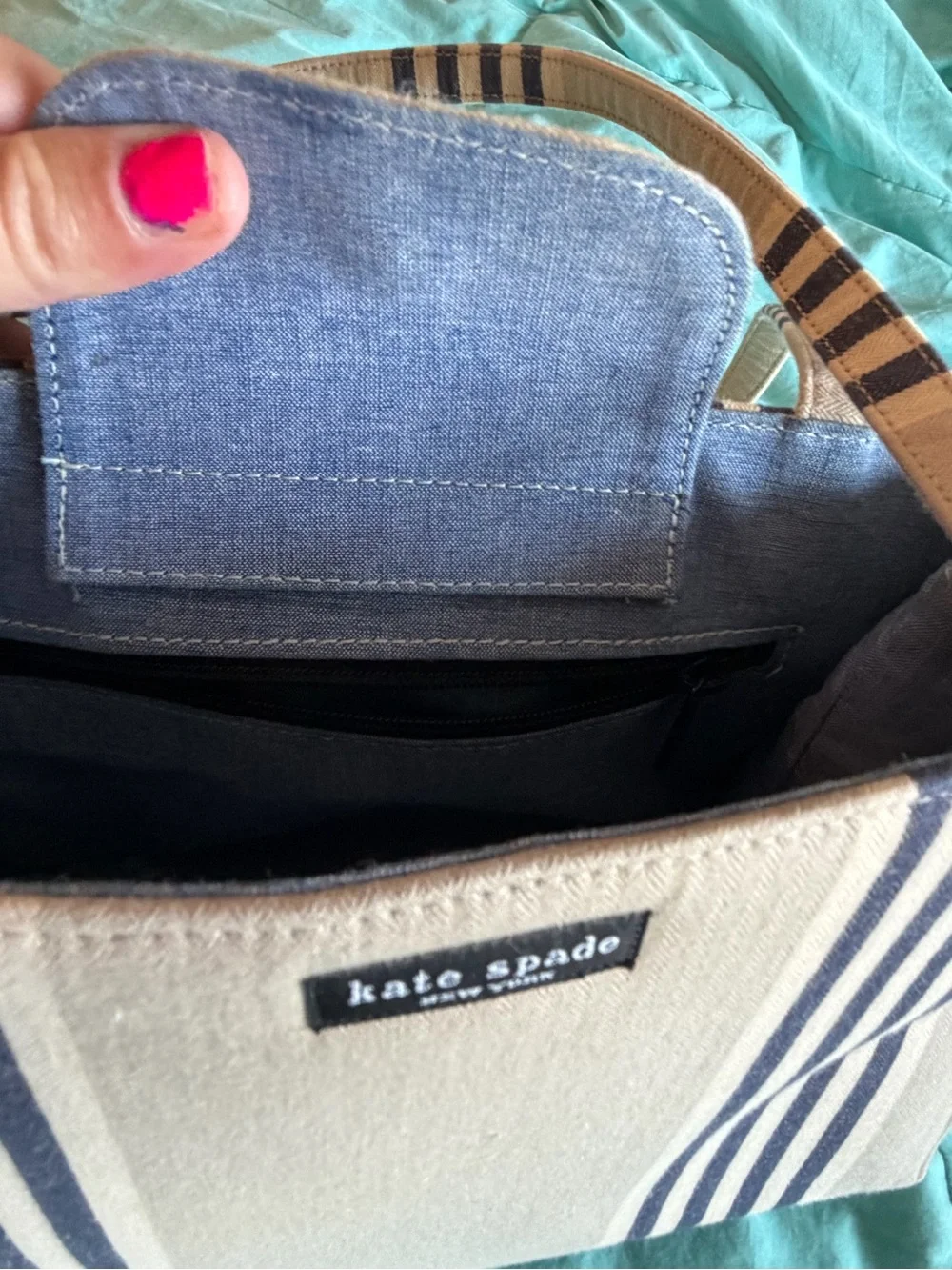 kate spade Stripe Canvas Tote Bag in Natural and Navy